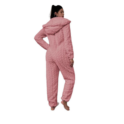Dames Warme Zachte Fleece Onesie met Capuchon en Kabel Patroon | Faye