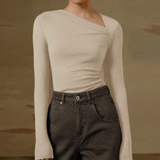 Dames Asymmetrische Top met Lange Mouwen – Elegante Shirt Top | Thyana