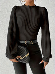 Dames Geribde Bodystocking Top met Pofmouwen | Tiffany