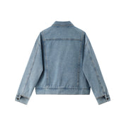 Dames Stijlvolle Korte Denim Biker Model met Grote Kraag | Bazena
