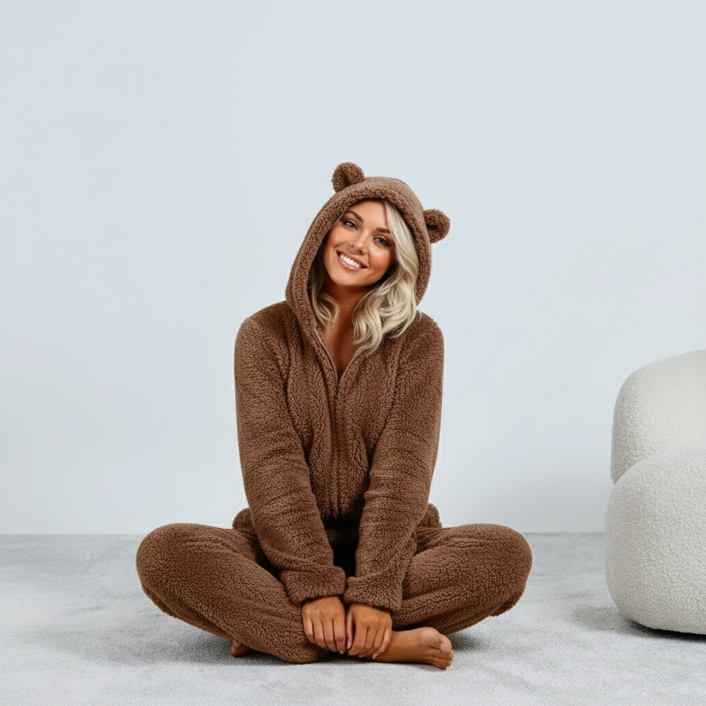 Dames Lounge Wear Teddy Onesie met Beren Oortjes | Felicia
