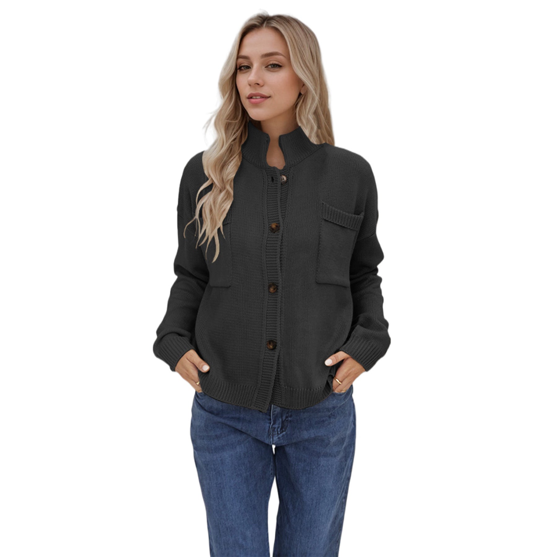 Dames Stijlvolle Zacht Gebreide Vest met Staande Kraag | Renea