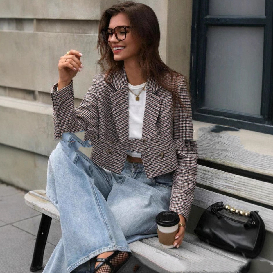 Dames Stijlvolle Trendy Geruite Cropped Blazer | Bethwyn