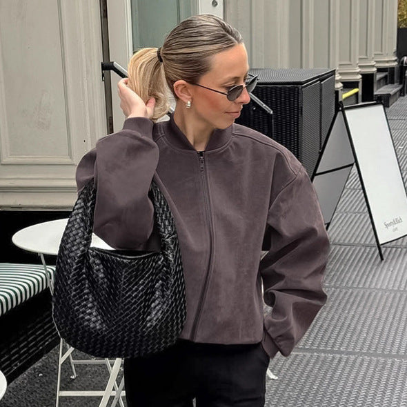 Dames Elegante Vintage Suède Look Bomber Jas | Bolaida