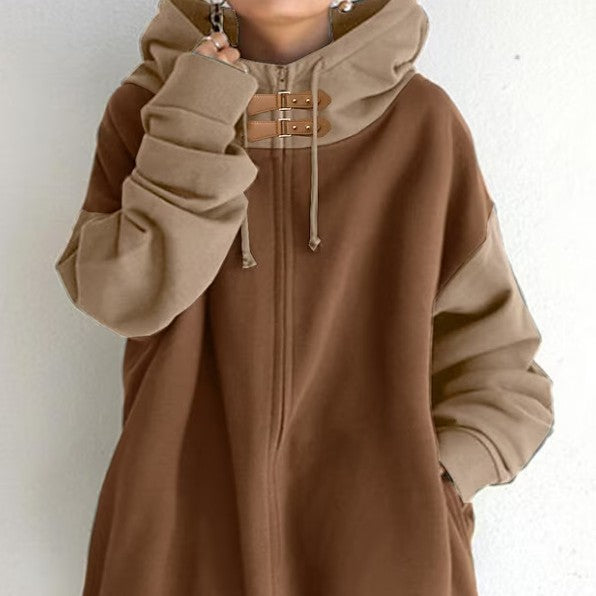 Dames Oversized Patchwork Hoodie Vest met Rits | Sage