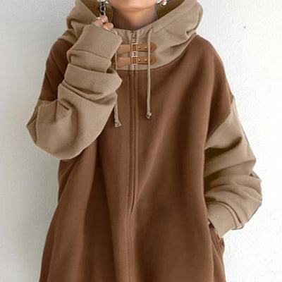 Dames Oversized Patchwork Hoodie Vest met Rits | Sage