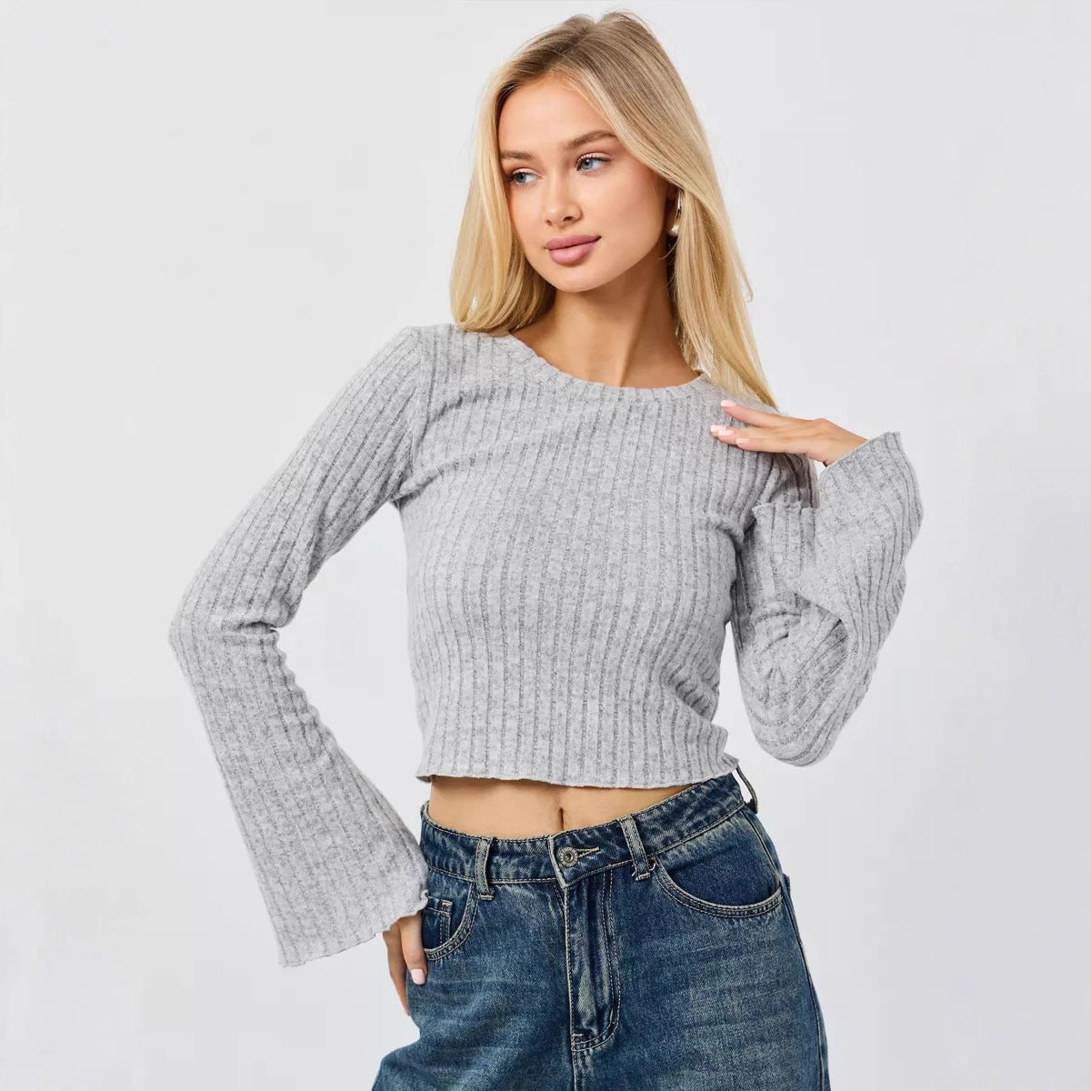 Dames Geribde Cropped Top | Tabitha