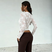 Dames Elegante Witte Kanten Top met V-Hals en Lange Mouwen | Talini