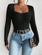 Dames Gebreide Rib Top met Geplooide Voorzijde | Tency
