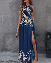 Dames Elegante Maxi Lange One Shoulder Jurk met Print en Split | Nasara