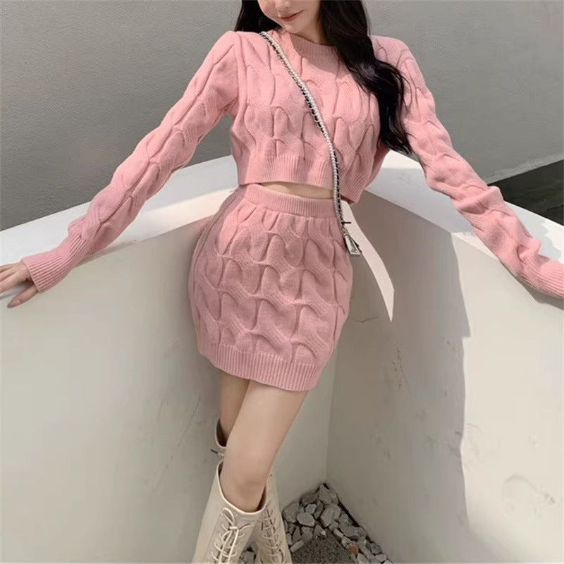 Dames Trendy Stijlvolle Tweedelige Gebreide Set met Structuur Rok en Trui | Dania