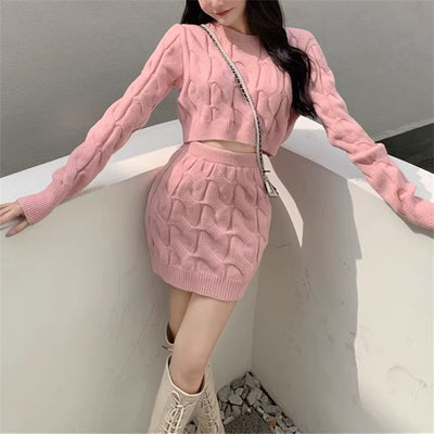 Dames Trendy Stijlvolle Tweedelige Gebreide Set met Structuur Rok en Trui | Dania