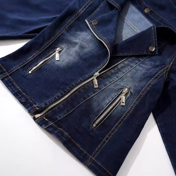 Dames Stijlvolle Slim Fit Denim Jas met Biker Details | Byla