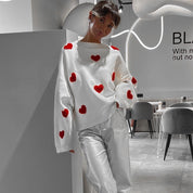 Dames Elegante Stijlvolle Ruimvallende Gebreide Trui met Harten Jacquard | Ralissa