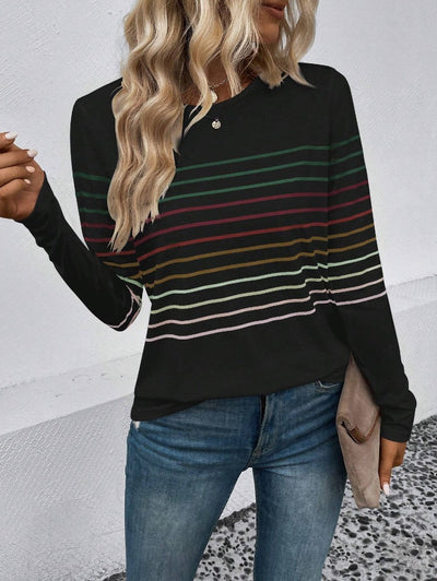 Dames Basic Elegante Stijlvolle Lange Mouwen T-Shirt met Strepen | Tranisa