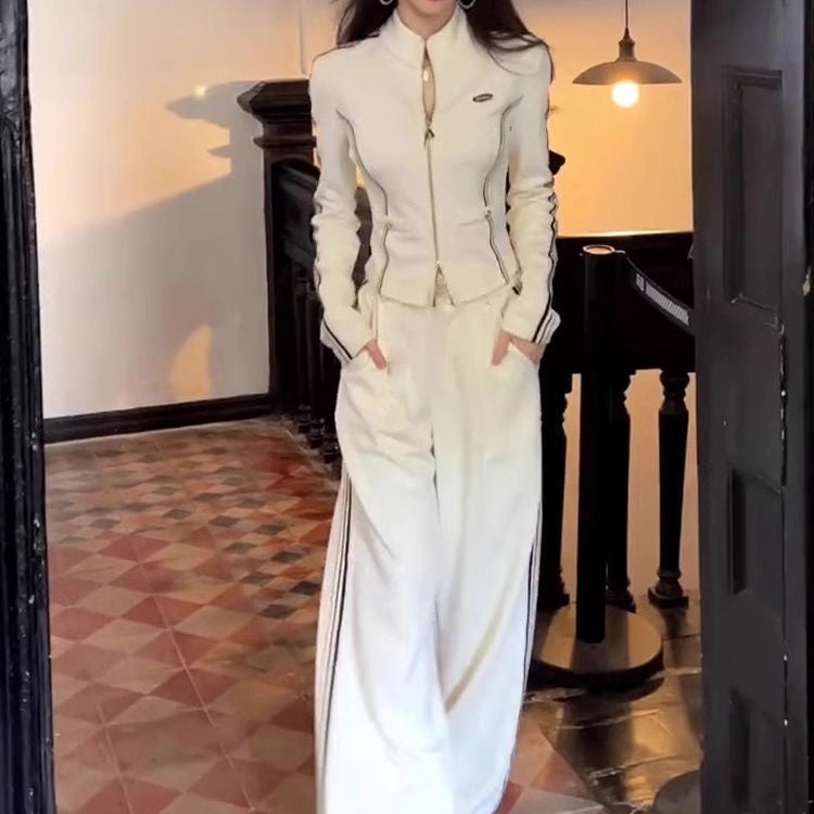 Dames Stijlvolle Sportieve Tweedelige Set met Wijde Broek en Vest met Rits | Desi