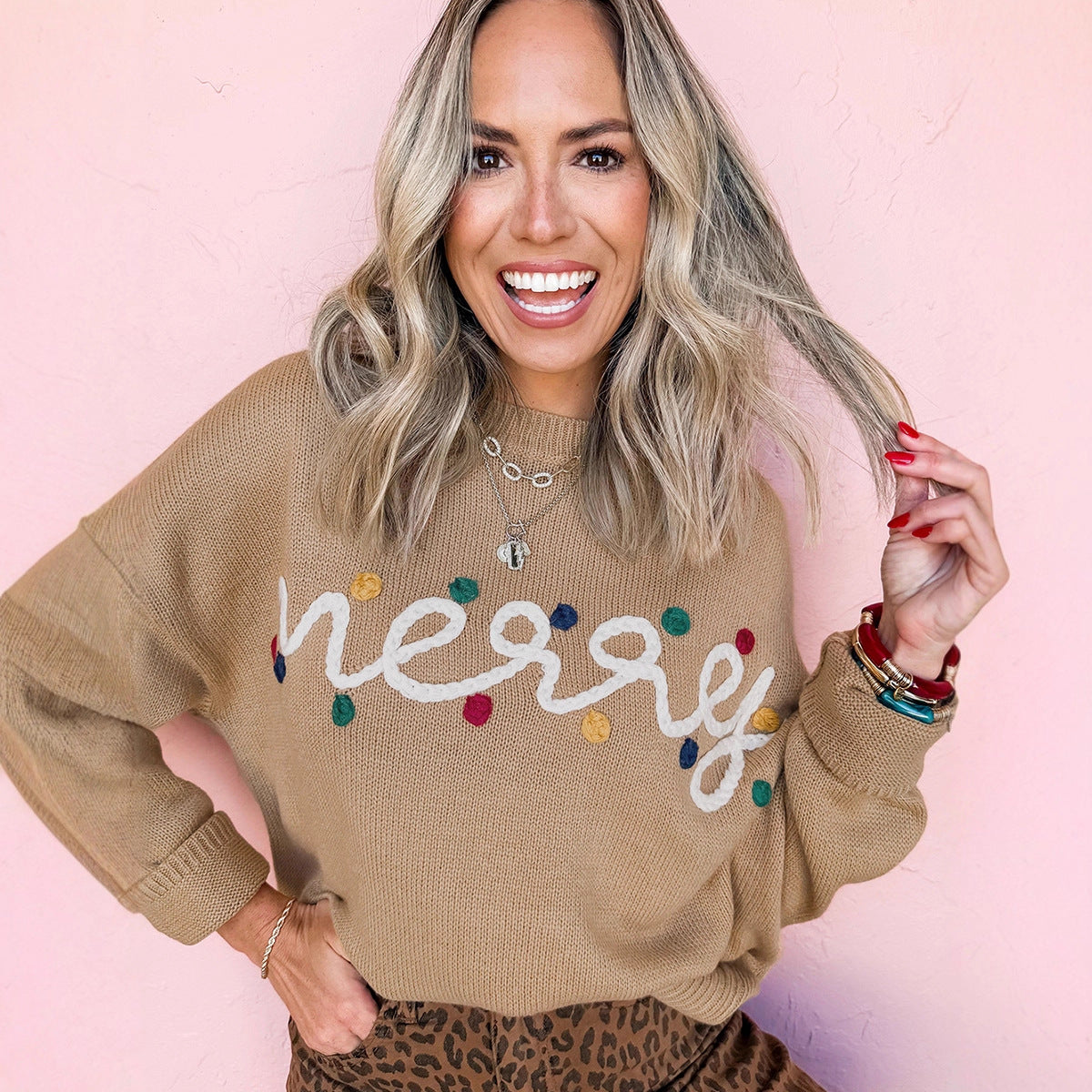 Dames Gebreide Kerst Trui met ‘Merry’ Detail | Rosina