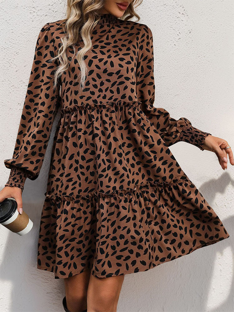 Dames Elegante Babydoll Jurk met Print en Geplooide Details | Nehemia