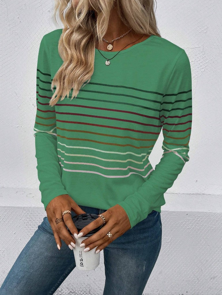 Dames Basic Elegante Stijlvolle Lange Mouwen T-Shirt met Strepen | Tranisa