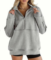 Dames Warme Comfortabele Oversized Half Zip Trui met Kangoeroezak | Sharon