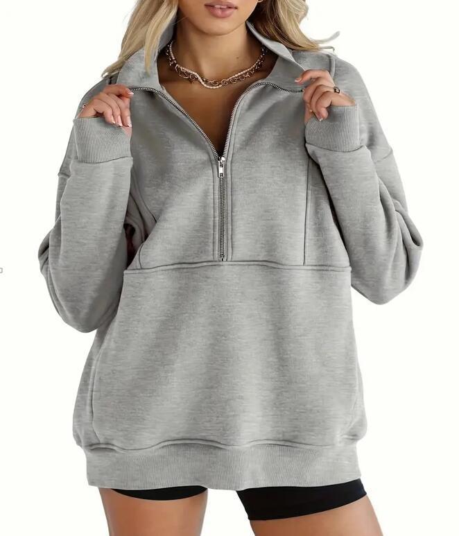 Dames Warme Comfortabele Oversized Half Zip Trui met Kangoeroezak | Sharon