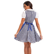 Dames Traditionele Oktoberfest Dirndl Jurk Navy Ruit met Schort en Kanten Details | Nadine
