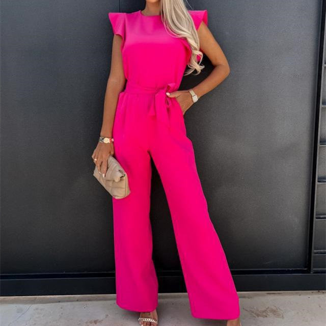 Dames Trendy Jumpsuit met Hoge Taille en Strikceintuur | Aveida