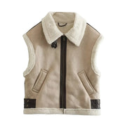 Dames Trendy Zachte Teddy Bodywarmer met Aviator Details | Blanesh