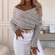 Dames Trendy Stijlvolle Gebreide Off-shoulder Wikkeltrui | Rua