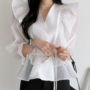 Dames Elegante Trendy Blouse met Overslag en Strikceintuur | Henna