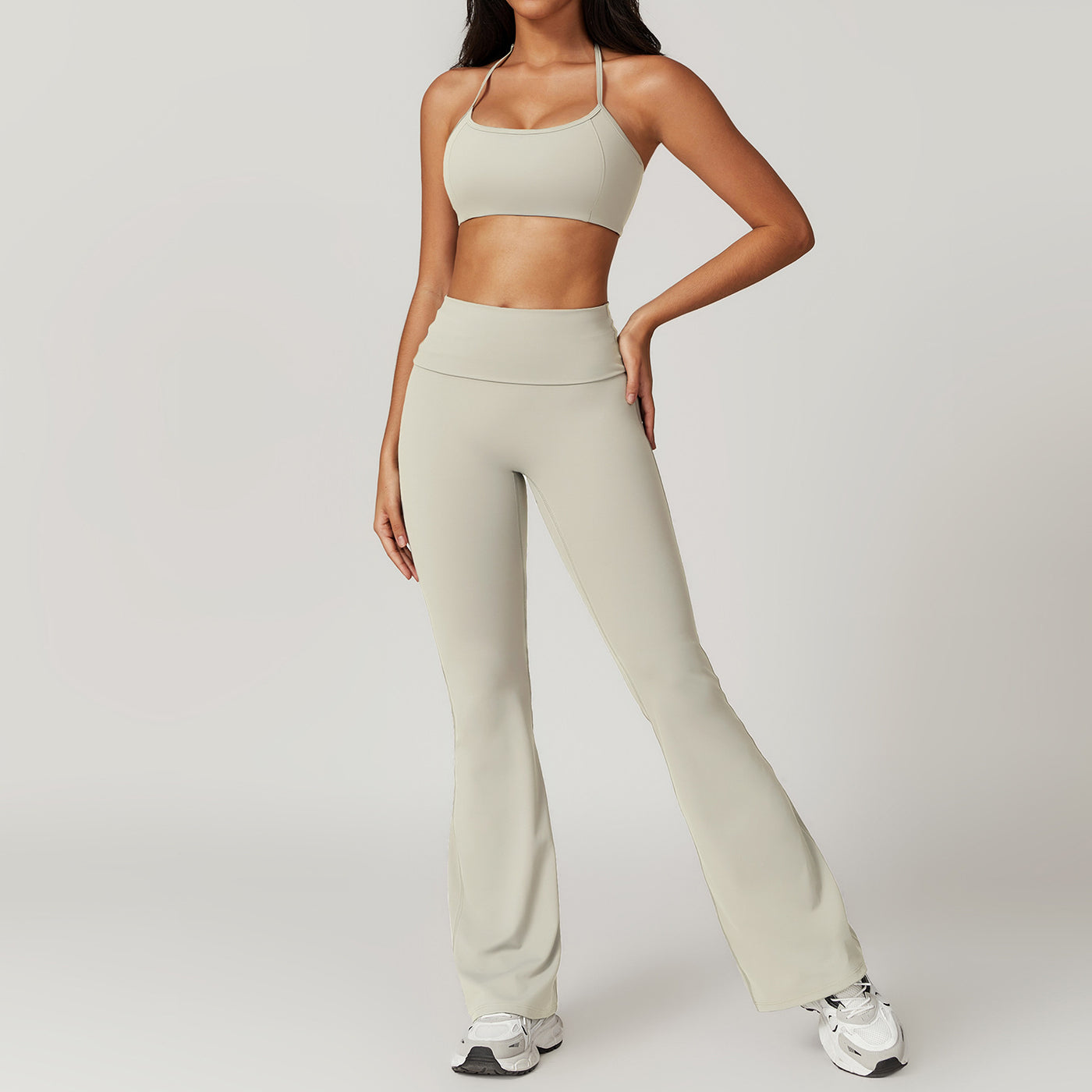 Dames Tweedelige Sneldrogend Naadloze Sportieve Yoga Set met Flare Pant en Top | Damoria
