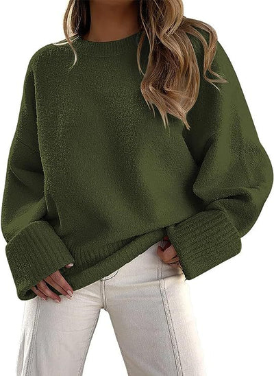 Dames Basic Oversized Veelzijdige Zachte Trui met Ronde Hals | Rumailah