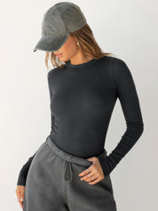 Dames Basic Slim Fit Rib Top met Lange Mouwen | Tenisa