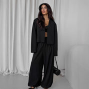 Dames Elegante Minimalistische Tweedelige Set met Wijde Broek en Moderne Blazer | Delicia