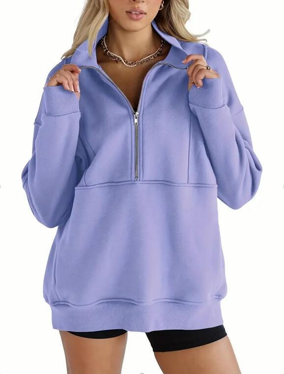 Dames Warme Comfortabele Oversized Half Zip Trui met Kangoeroezak | Sharon