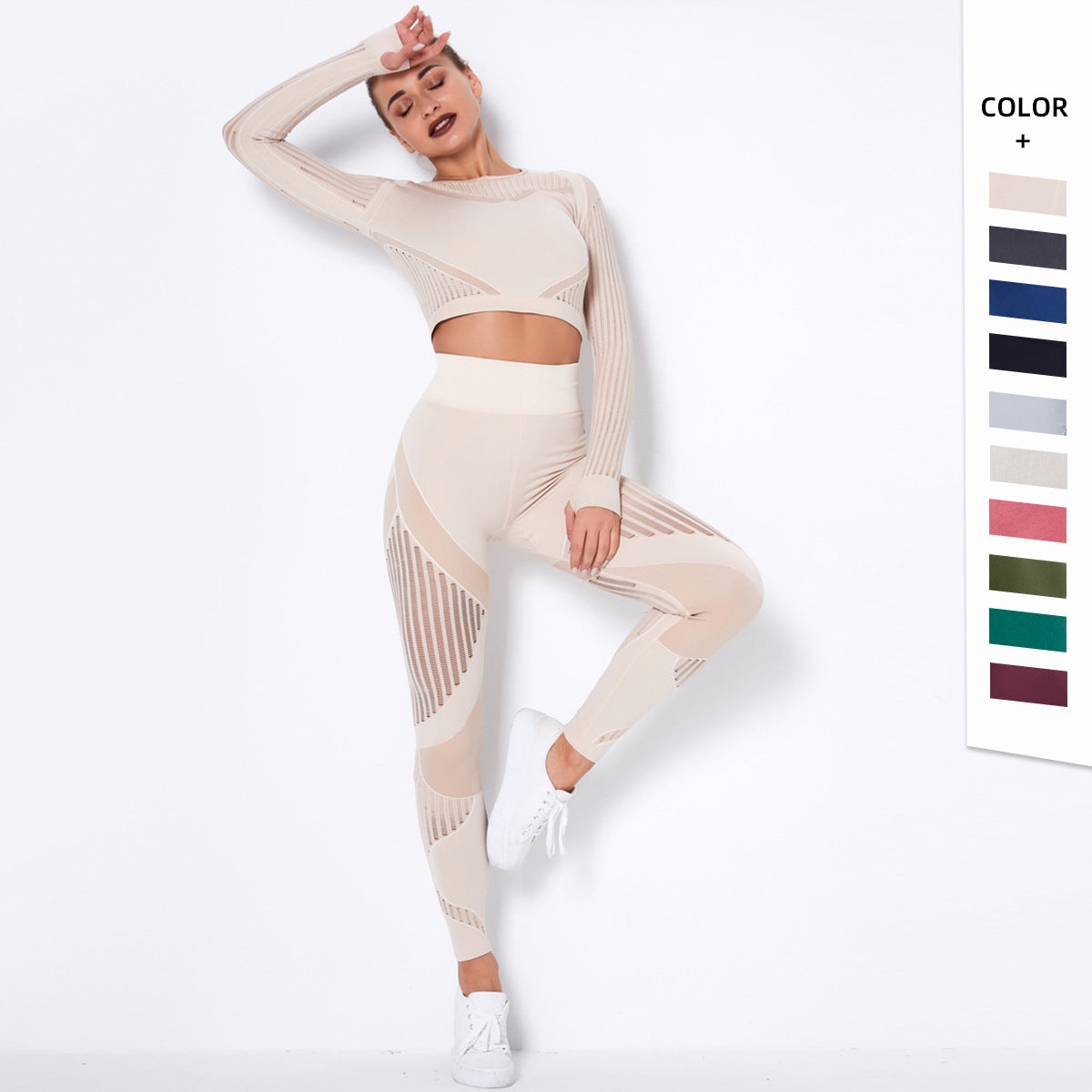 Dames Naadloze Yoga Set met Lange Mouwen | Dominique