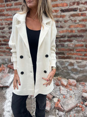 Dames Unieke Elegante Mid-Lengte Gebreide Wolblend Look Jas | Buza