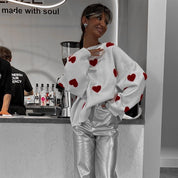 Dames Elegante Stijlvolle Ruimvallende Gebreide Trui met Harten Jacquard | Ralissa