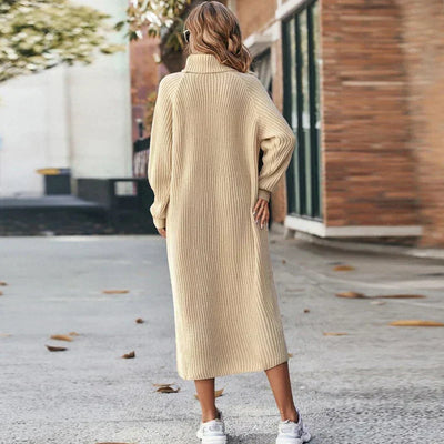 Dames Gebreide Midi jurk met col en lange mouwen | Nova