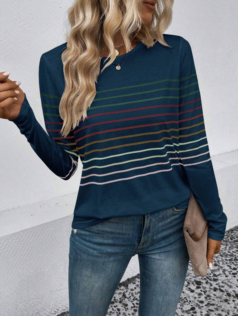 Dames Basic Elegante Stijlvolle Lange Mouwen T-Shirt met Strepen | Tranisa