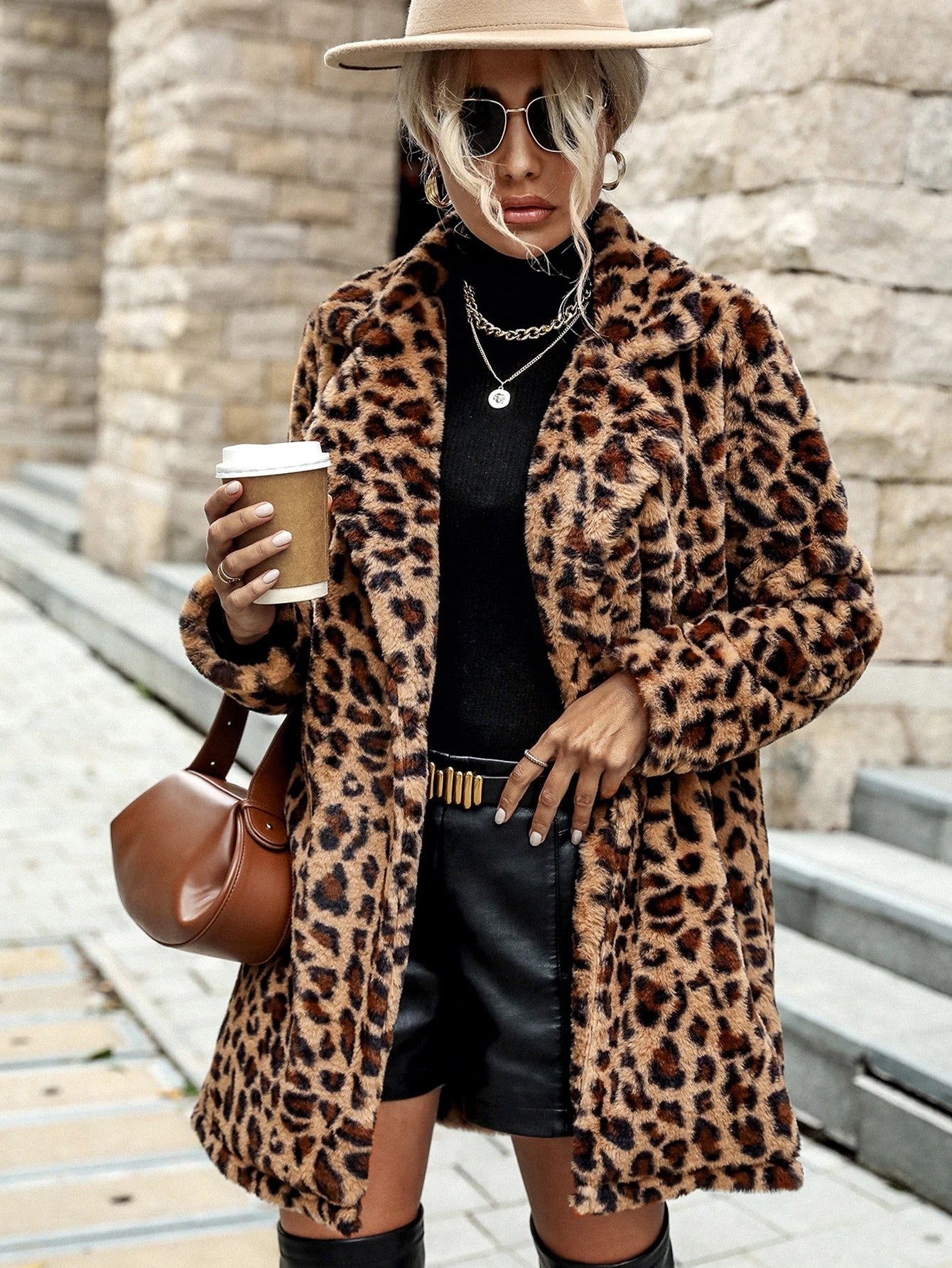 Dames Trendy Stijlvolle Leopard Print Faux Fur Jas | Belza
