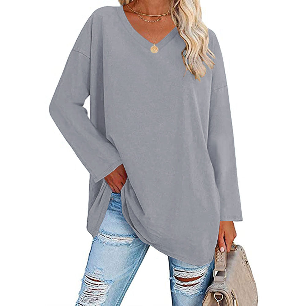 Dames Casual Oversized T-shirt met V-hals en Lange Mouwen | Toba