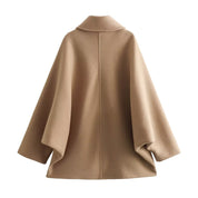 Dames Wijdvallende Trendy Wol Look Jas met Kraag en Knopen | Biara