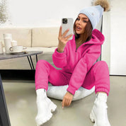 Dames Trendy Basic Tweedelige Joggingpak met Jogger en Hoodie Vest | Dorila