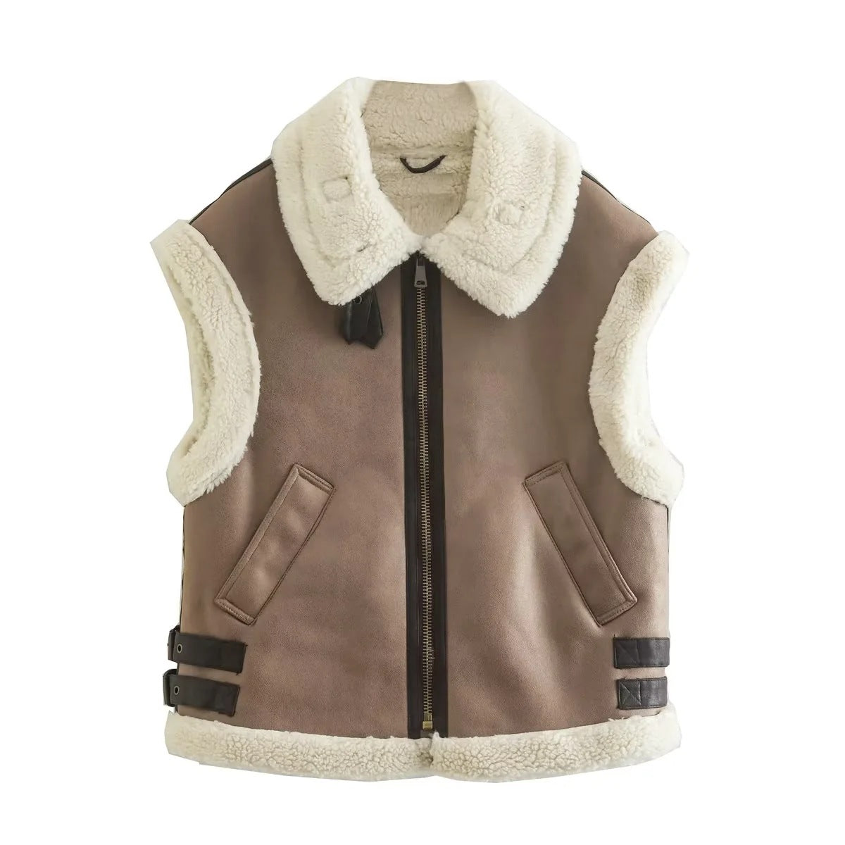 Dames Trendy Zachte Teddy Bodywarmer met Aviator Details | Blanesh