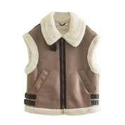 Dames Trendy Zachte Teddy Bodywarmer met Aviator Details | Blanesh