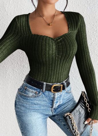 Dames Gebreide Rib Top met Geplooide Voorzijde | Tency