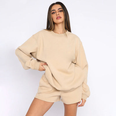 Dames Trendy Stijlvolle Comfy Tweedelige Sweater & Shorts Set | Dalaya