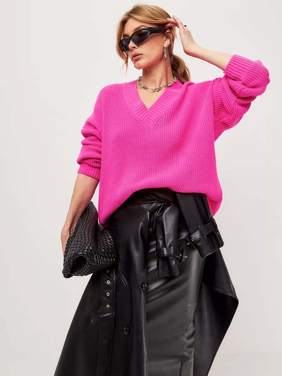 Dames Veelzijdige Elegante Basic Gebreide Trui met V-hals | Rowana