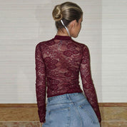 Dames Trendy Kanten Top met Lange Mouwen en Strikdetail | Tanoah